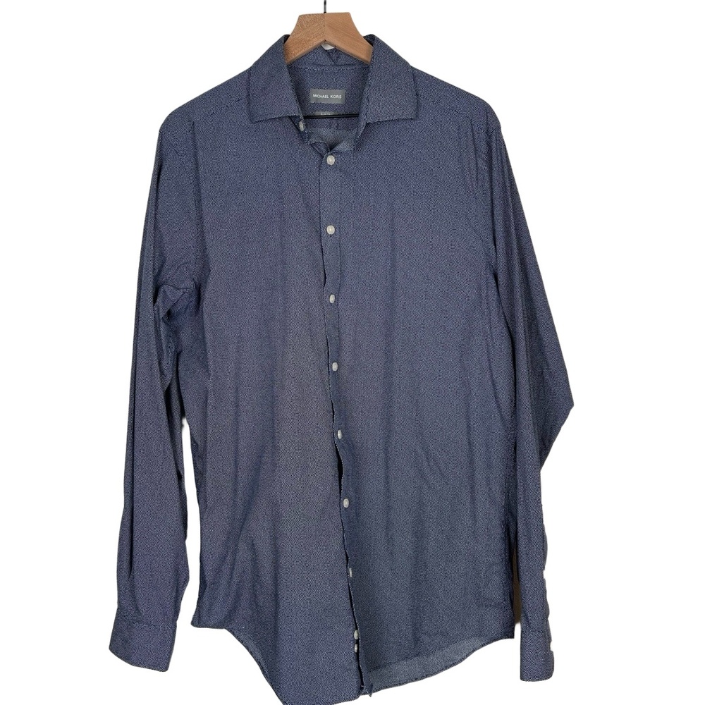 Michael Kors Mens Button Up Shirt Size 16.5 Blue White Stretch Preppy